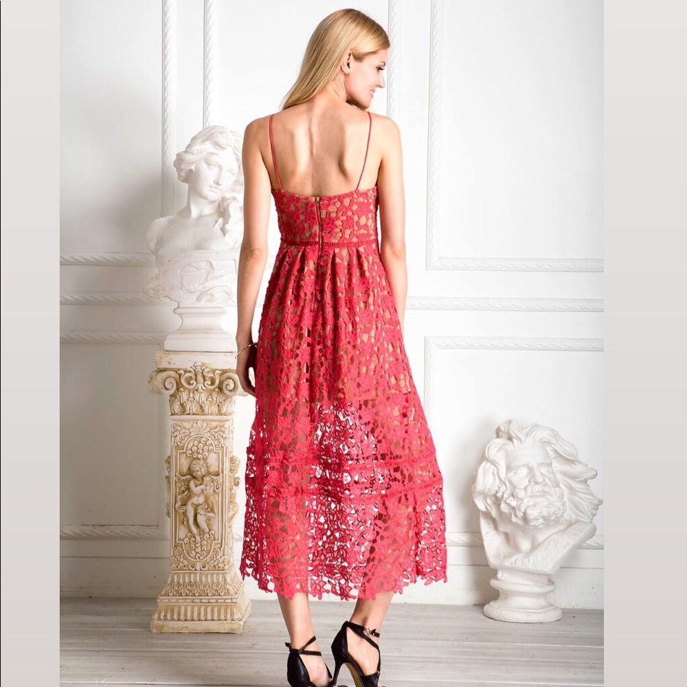 Red Lace Midi Dress